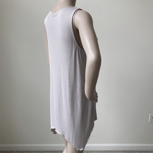 Kische Sleeveless Blouse Woman Sz M Jersey Top Sheer Ruffle High Low Mauve Gray - Picture 8 of 11